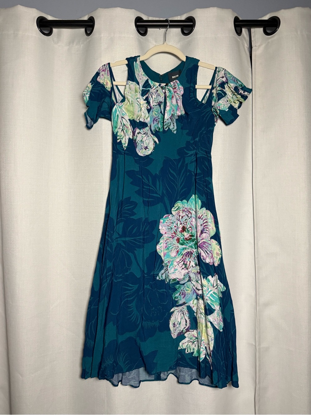 Maeve by Anthropologie Floral Elia Dress in Turquoise Size 2 - Picture 4 of 12